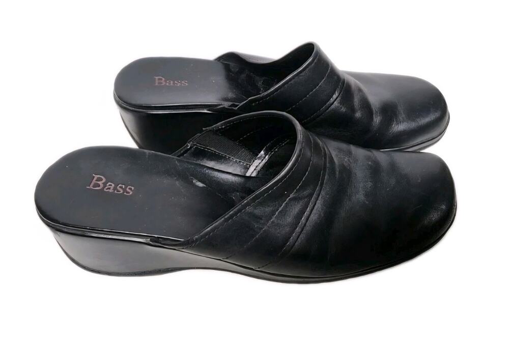 Bass Ivonne Womens Size 10M Black Leather Mule Clogs Slip On Comfort Work Shoes